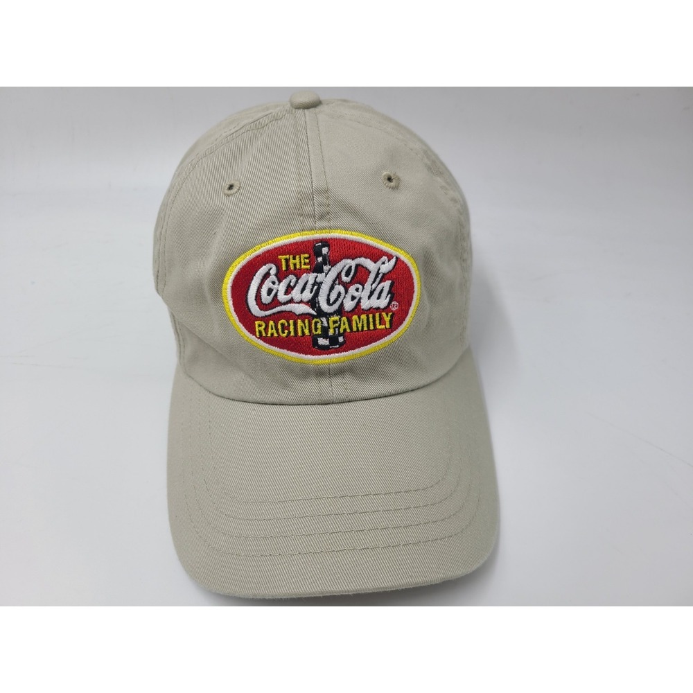 Vintage The Coca-Cola Racing Family Strapback Adjustable Hat Cap NASCAR Beige